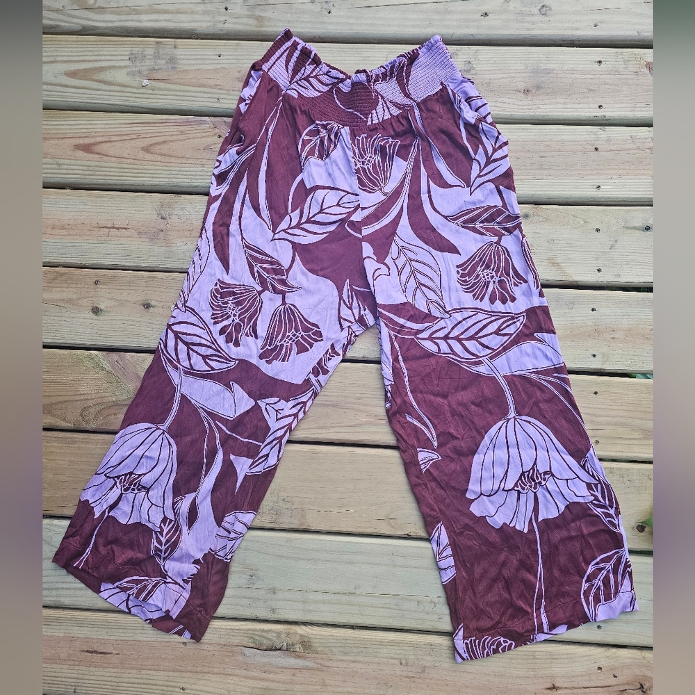 Anthropologie Purple & Brown Wide Leg Pants - Picture 2 of 11